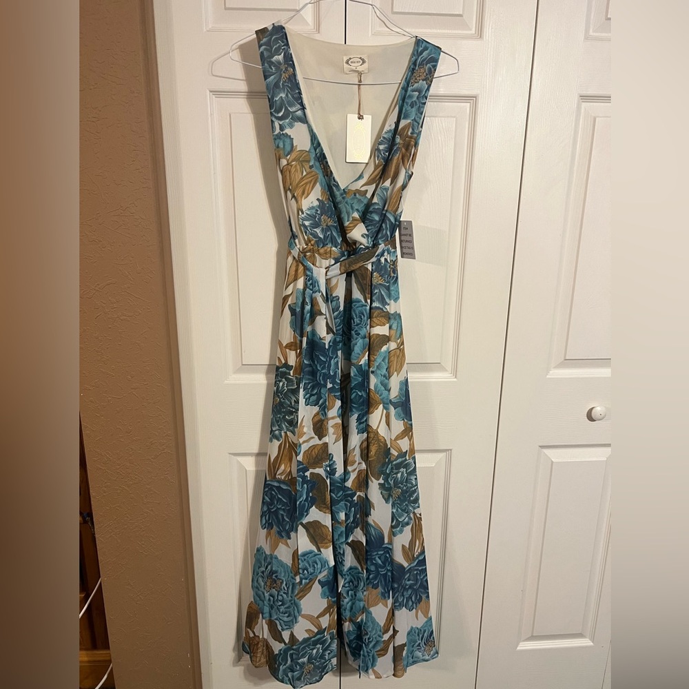 Joyfolie Blue and Brown Floral Midi Dress